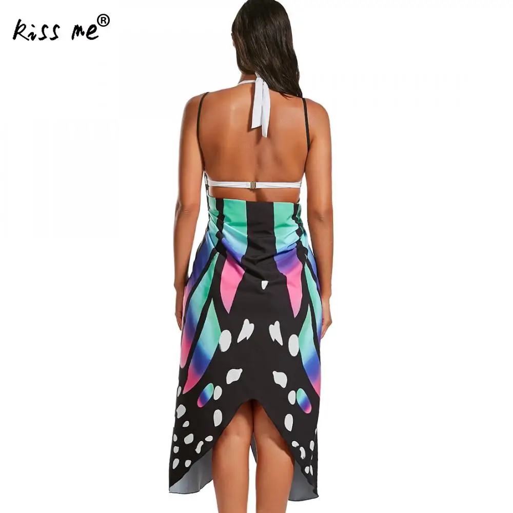 Beach Wear Women Tunics Printed Cover Up Wrap Slip Dress Praia Summer Bikini Female One Size Butterfly | Женская одежда