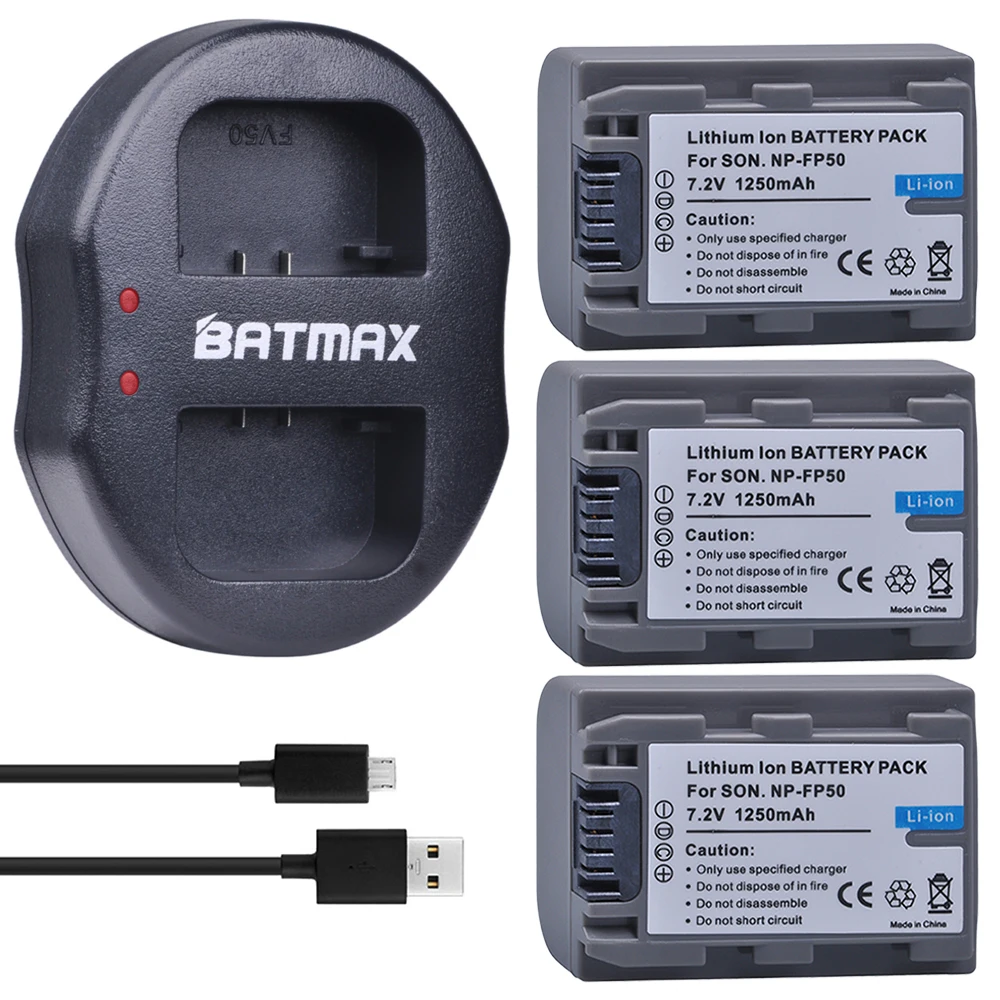 

3Pcs 1250Mah NP-FP50 NP FP50 NP-FP51 NP FP51 Camera Battery + USB Daul Charger for SONY DCR-HC20 DCR-HC21 DCR-HC26 DCR-HC28 HC30
