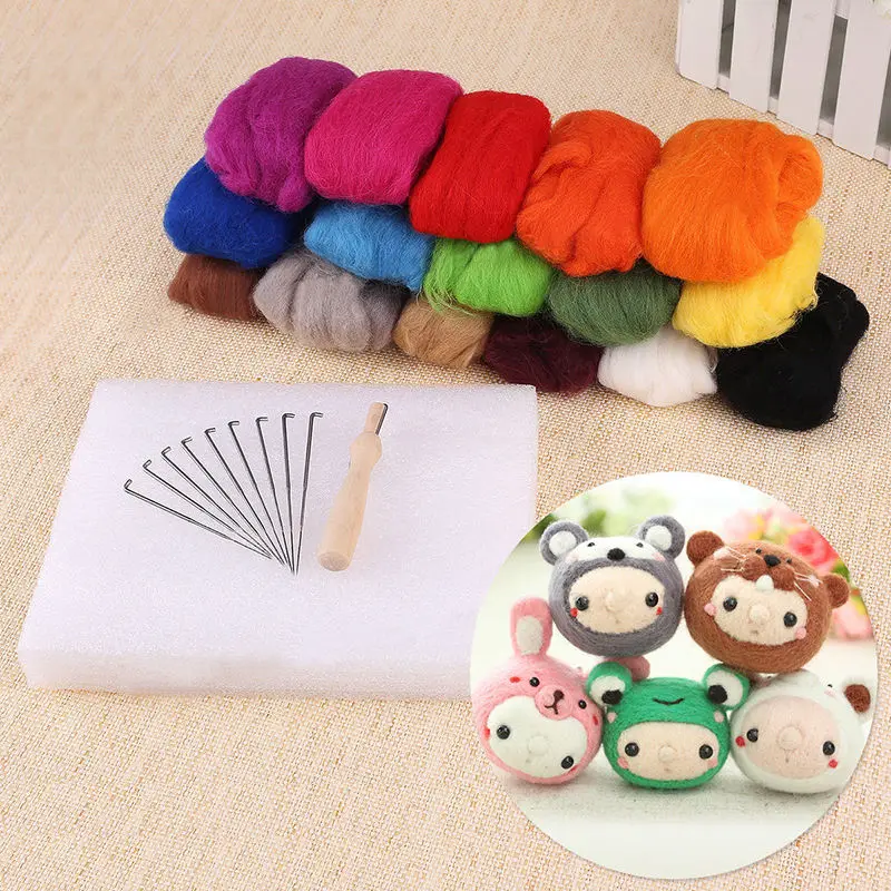 JX-LCLYL New 16 Colors Wool + 9 Needles Felting Handle Mat Set Starter DIY Tool Kit | Дом и сад