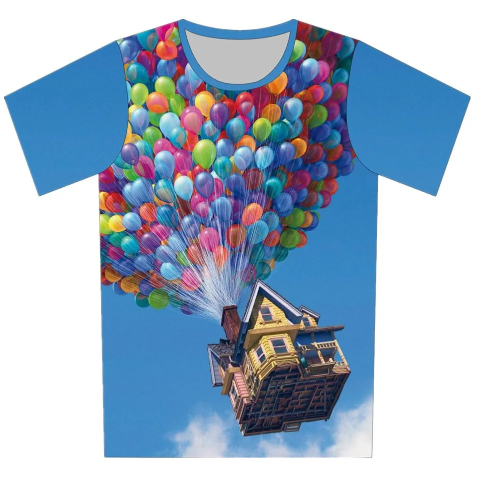 

Joyonly Colourful Balloon House Blue Sky Printed T-shirts Children Summer Cool Tees T shirts Boys Girls Funny Anime Clothes Tops