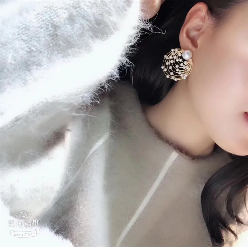 

hand made fine jewelry factory wholesale fashionable 14k gold wrap natural white pearl gemstone pendant earring