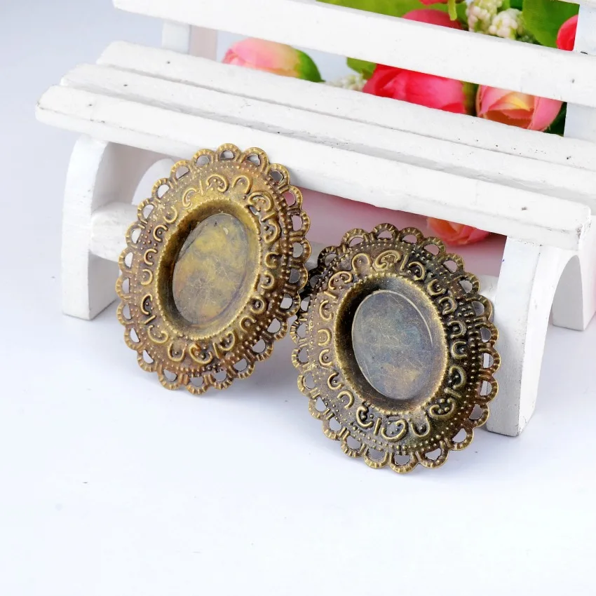 

MIAOCHI 5Pcs Antique Bronze Filigree Oval Cabochon Settings Wraps Connectors Gift Decoration DIY Findings 47x37mm F0427