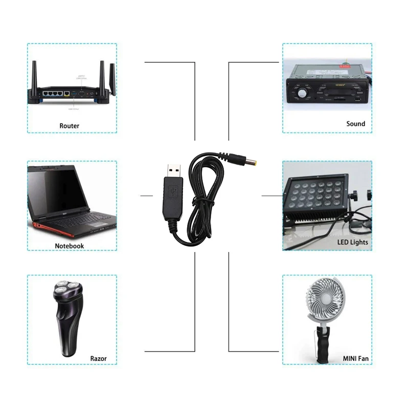 DC 5 в повышение уровня до 9 в 12 В Jack 5,5 мм x 2,1 мм 1,5 м кабель питания USB 2,0 мульти зарядное устройство Соединительный кабель для маршрутизатора лампа Таблица