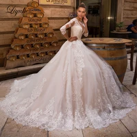 liyuke elegant applique and tulle wedding dresses a line three quarter sleeves wedding gown