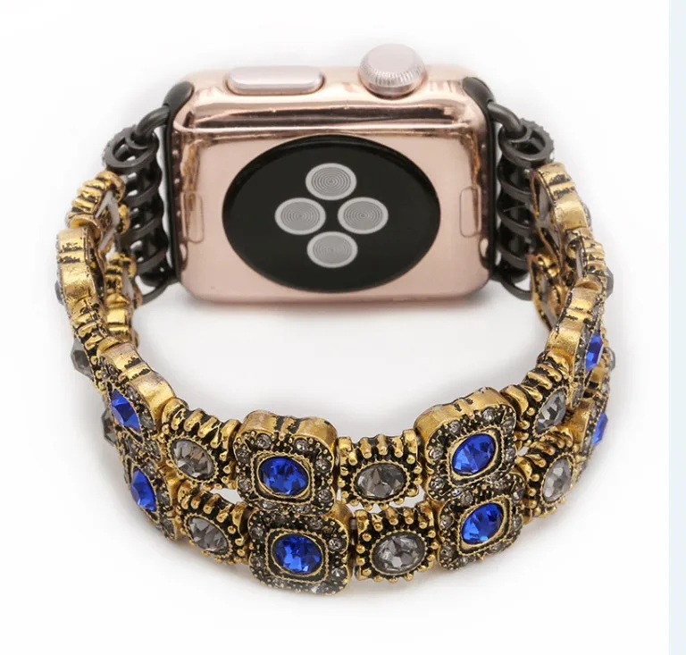 Gem blue Умный браслет для мужчин и женщин для Cartier iphone, Apple Watch, винтажный ремешок с драгоценными камнями, iwatch, драгоценный камень, синий, 38 мм, 42 мм, порошковый ремешок, серия 1, 2, 3 - Цвет ремешка: Gem blue