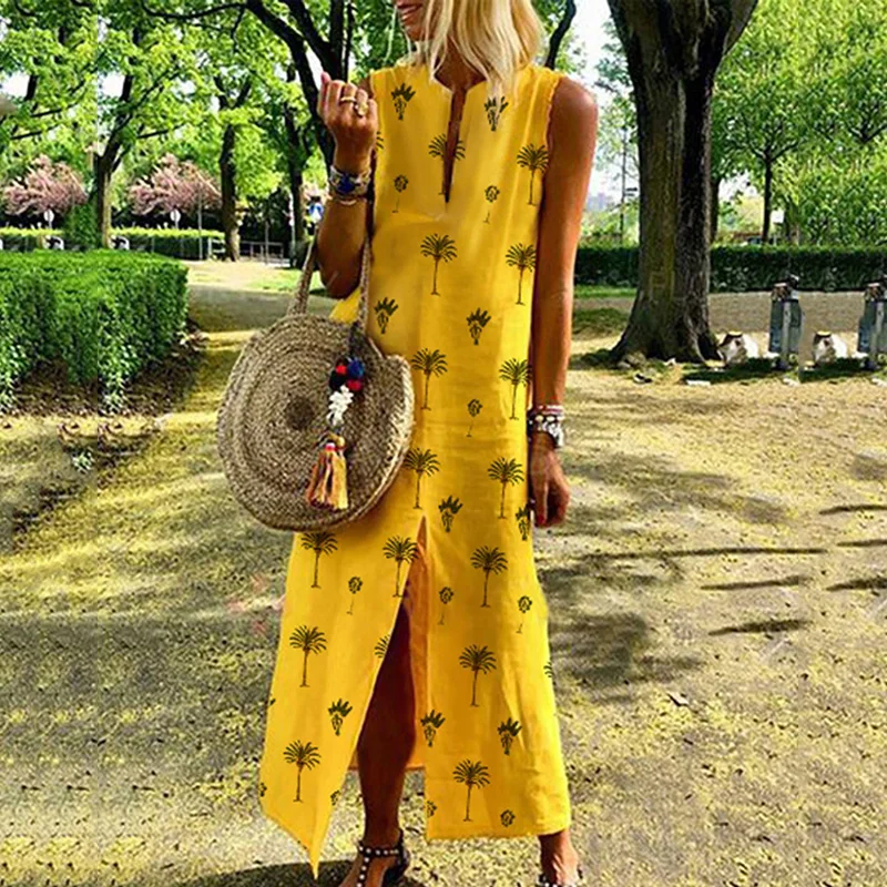 Женские летние винтажные стильные вечерние платья без рукавов с принтом |