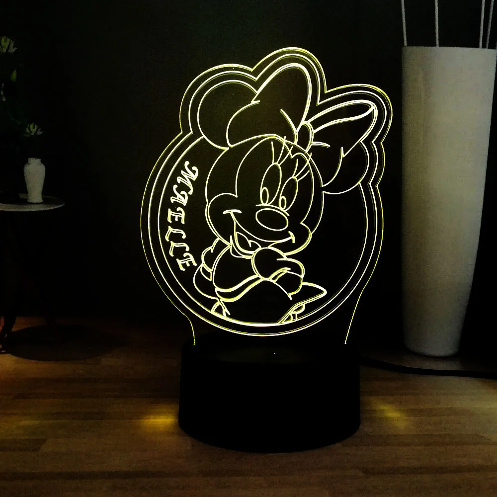 USB разноцветный акриловый 3d светильник с иллюзией головы Минни RGB светодиодный