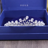 charm flower design cubic zirconia bridal tiaras hair pins crown white gold color new wedding hair accessories wholesale h 020
