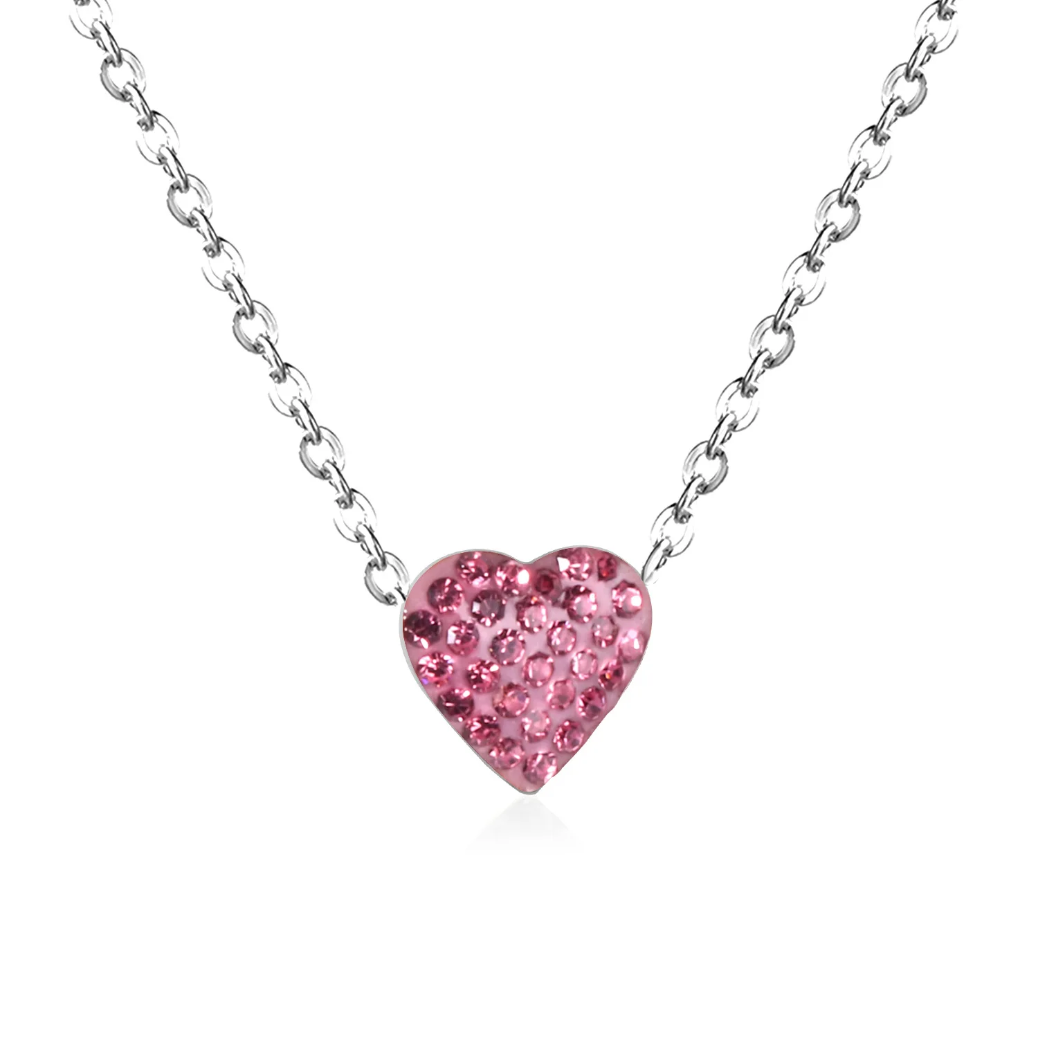 silver pink Роскошные стальные ожерелья-чокер с кристаллами в форме сердца из нержавеющей стали золотого/серебряного цвета, ожерелья с подвесками для женщин/девушек,, вечерние, подарок - Окраска металла: silver pink