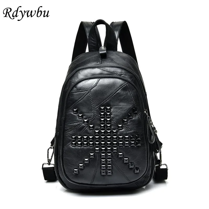 Rdywbu фирменные рюкзаки из натуральной кожи с заклепками Женская дорожная
