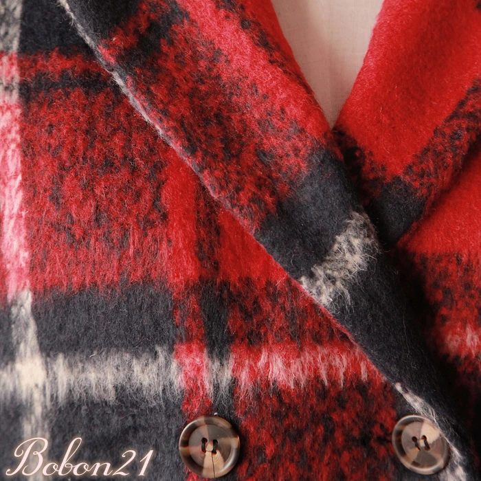 BOBON21 2015 Real Slim Regular Button Full Abrigos New Fashion Winter Coat And Plaid Grid Women Clothing Streetwear Wool C1150 | Женская