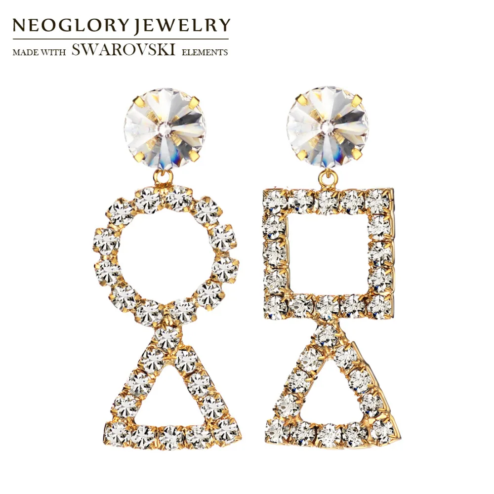 Длинные висячие серьги Neoglory Rhionestone изысканные круглые и треугольные