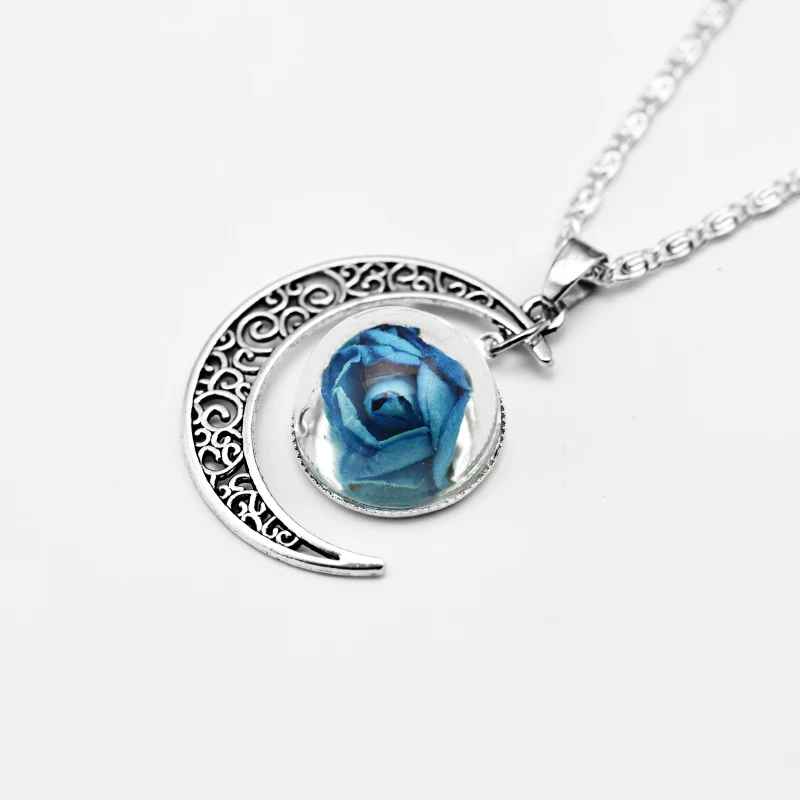 Новое ожерелье с сушеными цветами на заказ полой луной посеребренное Луной