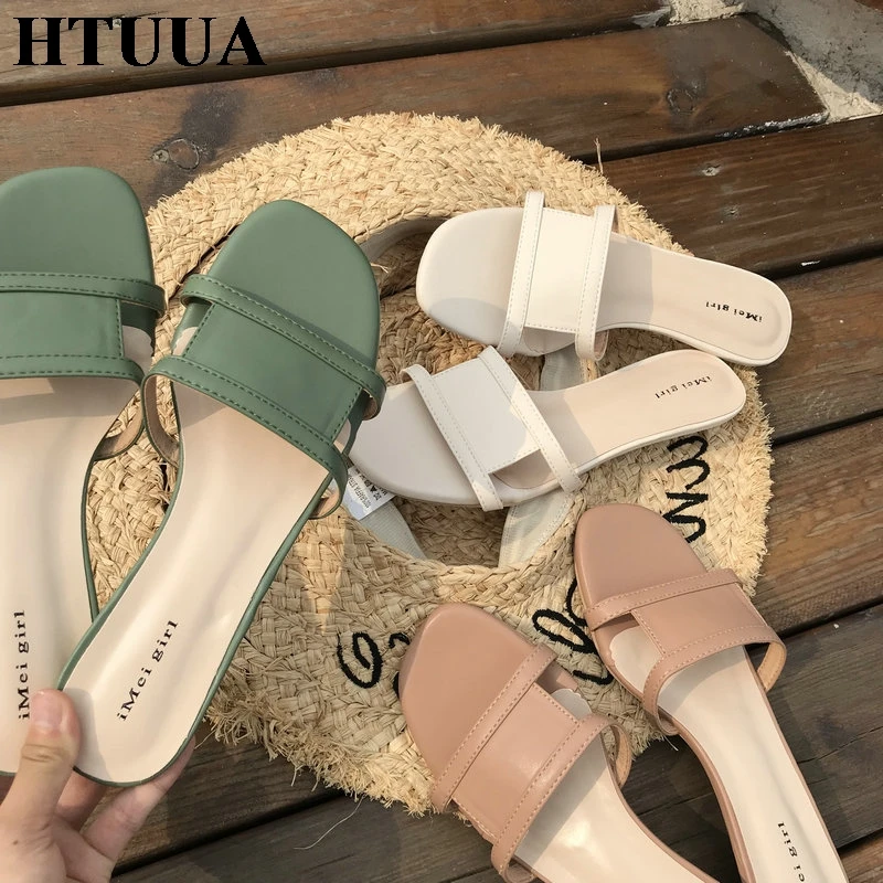 HTUUA/2019 г. Модная летняя обувь женские шлепанцы сандалии на среднем каблуке