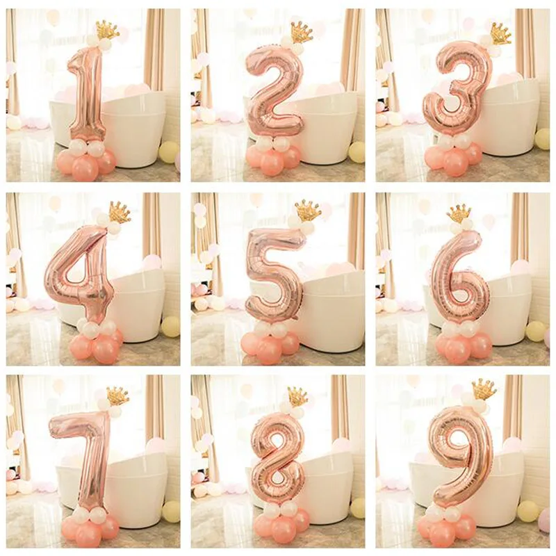 Розово золотые шары из фольги в виде цифр 1 2 3 4 5 6 7 8 9 лет для девочек Baby Shower