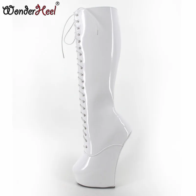 Wonderheel/модные сапоги до колена на платформе с каблуком 20 см, на шнуровке, на платформе