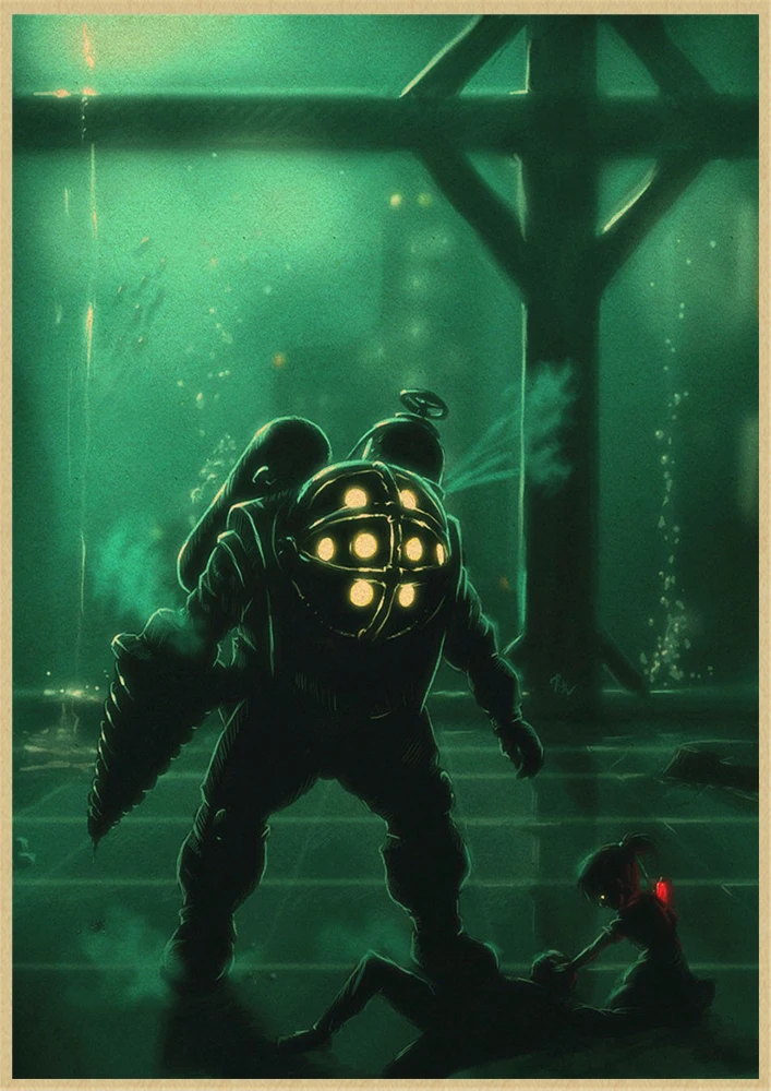 BioShock Retro poster Home Furnishing decoration Kraft Game Poster Drawing Painting Wall stickers - Цвет: Оранжевый