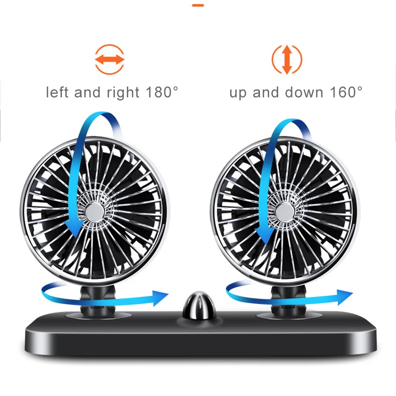 Портативный USB вентилятор автомобильный с двойной головкой 12 В/24 В Вращающийся