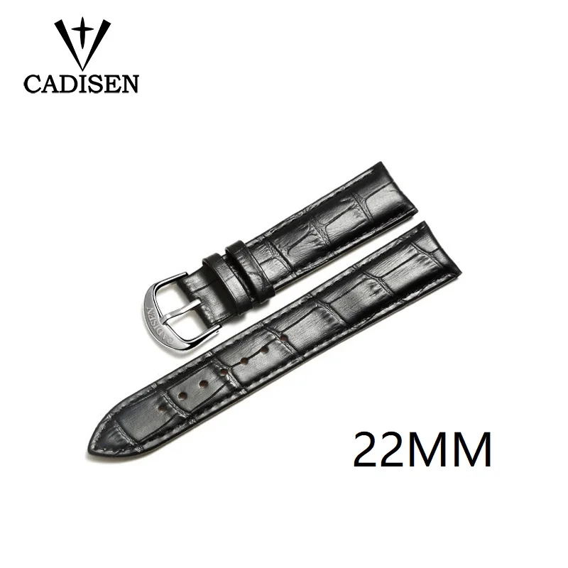 Новый ремешок для часов CADISEN черный из натуральной кожи 20 мм 22 24 аксессуары |