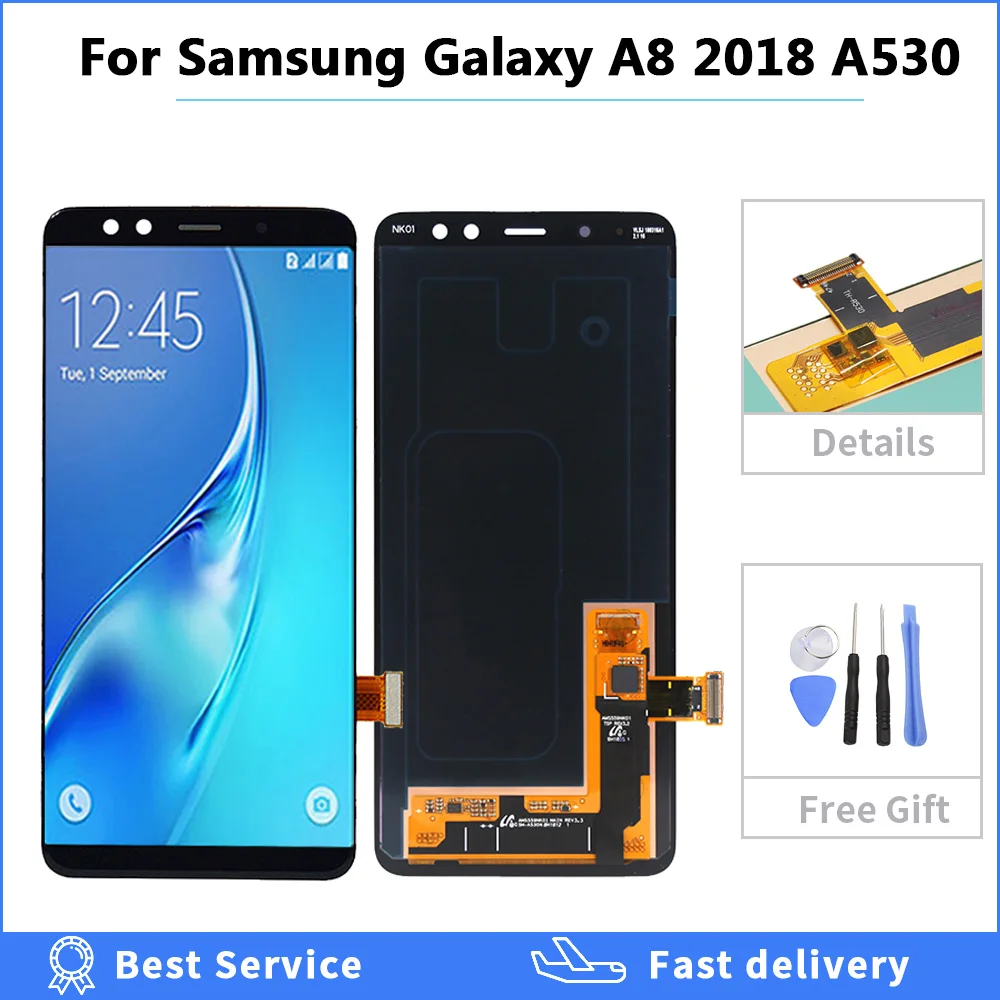 ЖК-дисплей Amoled для SAMSUNG Galaxy A8 2018 ЖК-экран A530 A530F A530DS A530N цифровой преобразователь