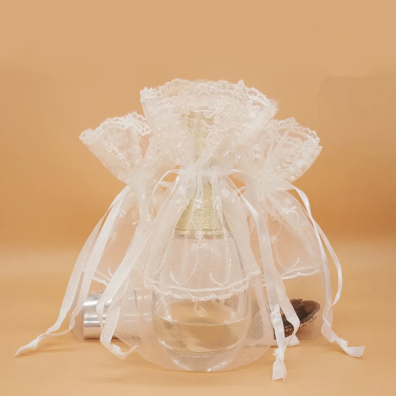 

48 x 13*18CM White Organza Hollow Jewelry Drawstring Storage Bags New Gift Snow Yarn Pouches Wholesale