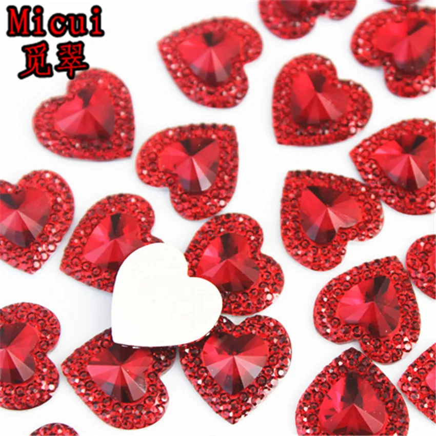 Micui 100pcs 14mm Heart Resin Rhinestone Crystal Stone flatback beads applique For DIY Wedding Decoration ZZ159 | Дом и сад