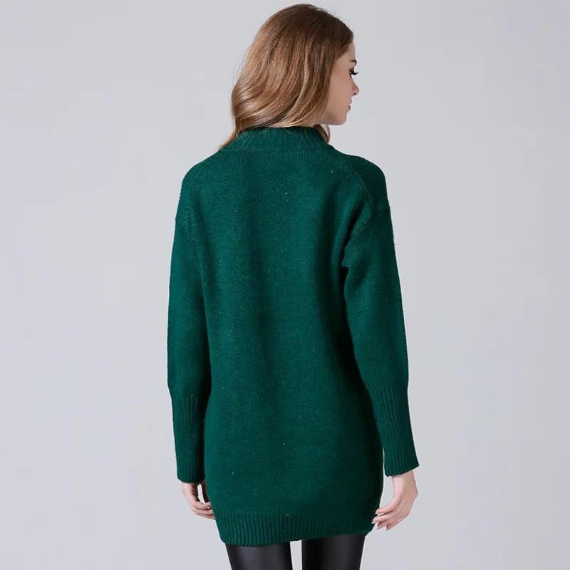 

Sueter Mujer 2017 Winter Women Solid Crewneck Long Sweaters Casual Bottom Pull Femme Hiver Plus Size Knitting Women's Sweater