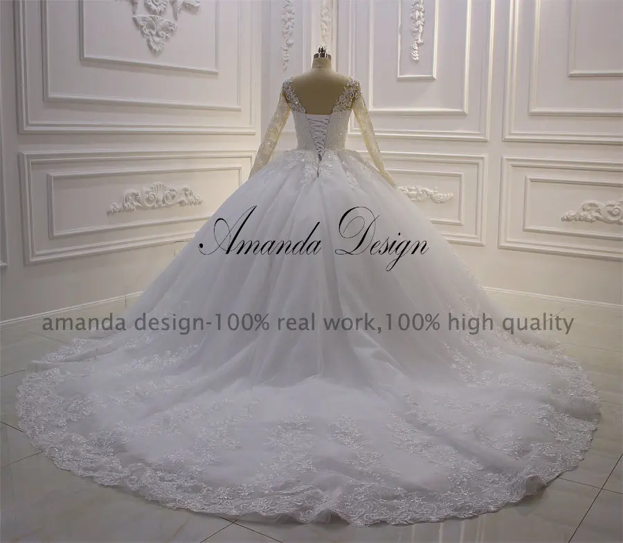 Аманда дизайн vestido novia Плайя с длинным рукавом Кружева аппликацией свадебное