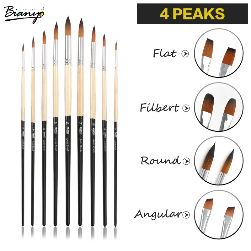 Bianyo 9 шт./компл. нейлоновая кисть для акварельных красок набор различных форм