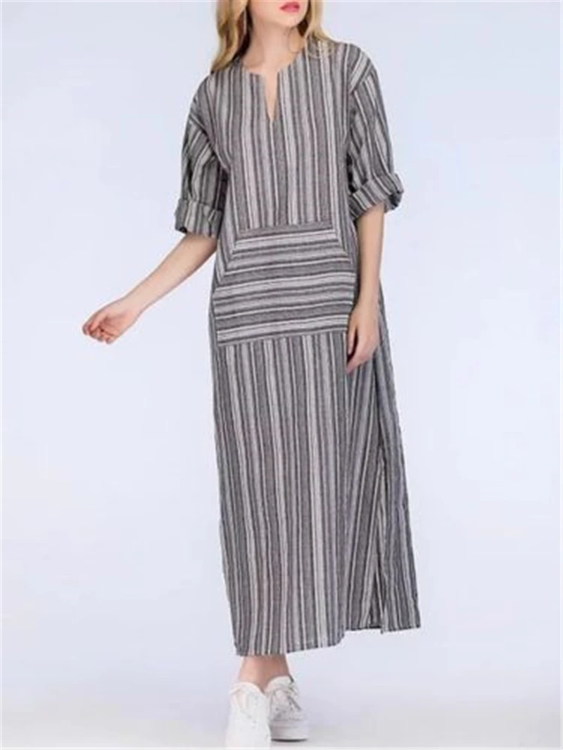 Платье женское длинное в полоску повседневный модный Свободный сарафан с