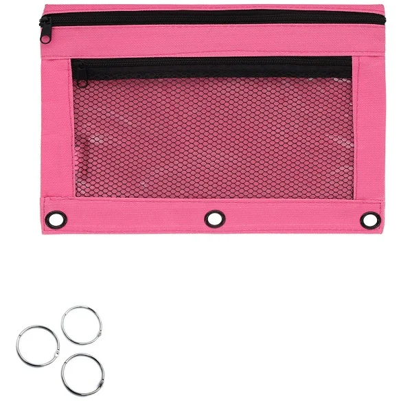 Hot Pink XRHYY набор из 6 мешков для карандашей с застежкой-молнией, 2 кармана, чехол для карандашей с 3 кольцами и двойным карманом и сетчатым окошком - Цвет: Hot Pink