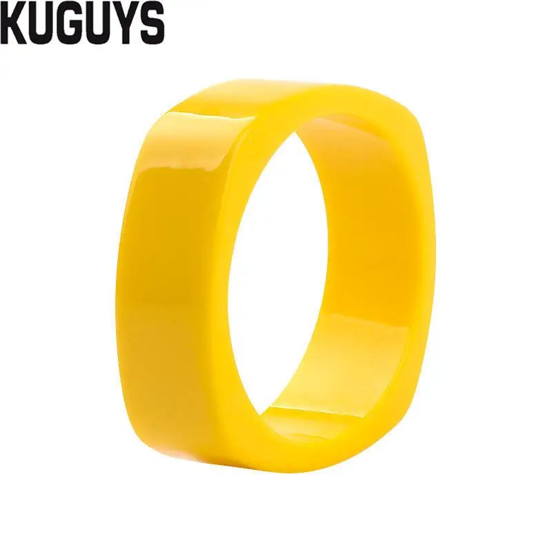 YELLOW KUGUYS модные ювелирные изделия из смолы красочные прозрачные широкие браслеты для женщин квадратный минимализм Большой браслет трендовые аксессуары - Окраска металла: YELLOW