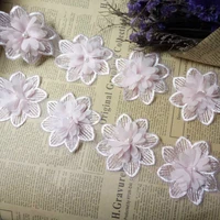 2yard pink rose flower pearl chiffon embroidered lace trim ribbon fabric sewing craft patchwork handmade diy for costume decor