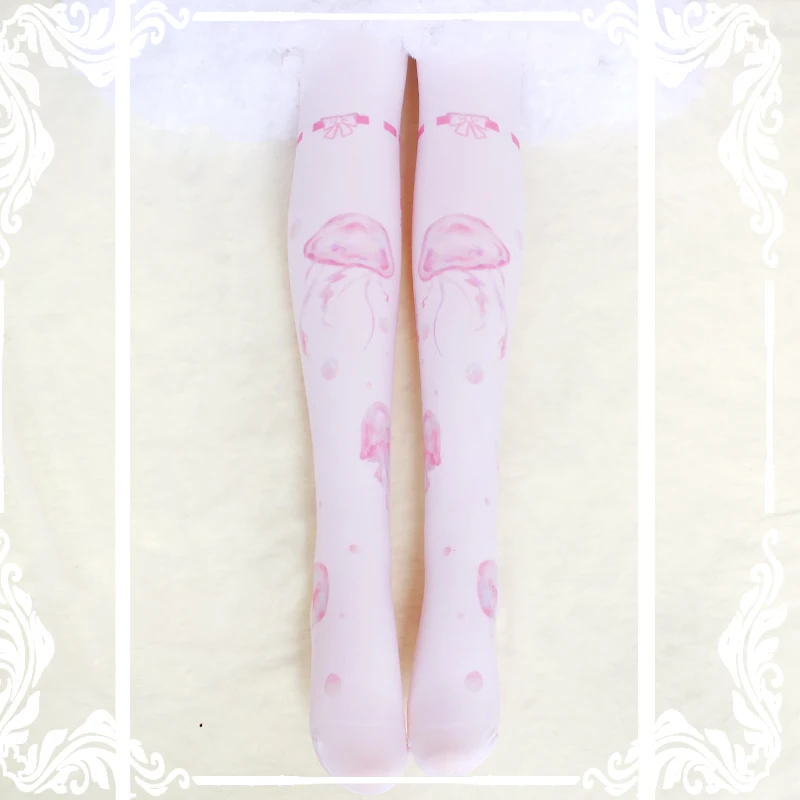 pink Японский сладкий Лолита печатных шелковые чулки Медузы Лолита даже носки, прекрасный мягкий Eva сестра платье аксессуары визуально носки - Цвет: pink