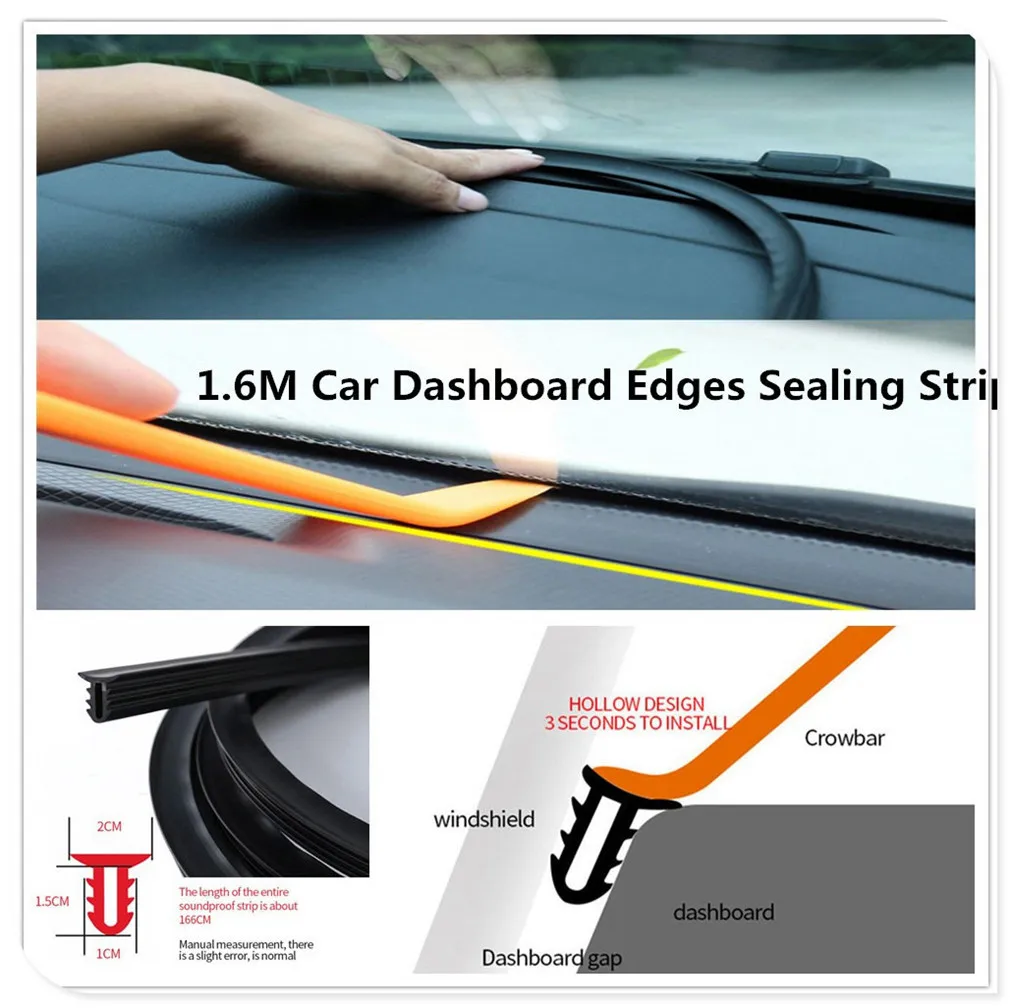 

U Type 1.6M Car Dashboard Edges Strip Windshield Gap Sealing Rubber Strips for Fiat Punto Palio Uno Idea Bravo Sedici Grande