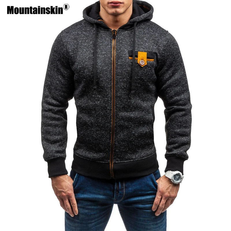 Мужская Флисовая Толстовка Mountainskin черная Повседневная приталенная куртка с