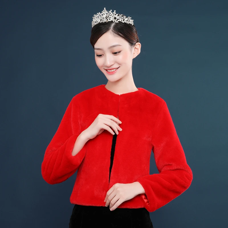New Long Sleeves Women Bridal Shawl Fur Faux Wrap Elegant Warm Bolero red Wedding Jacket Coat Winter Cape | Свадьбы и торжества