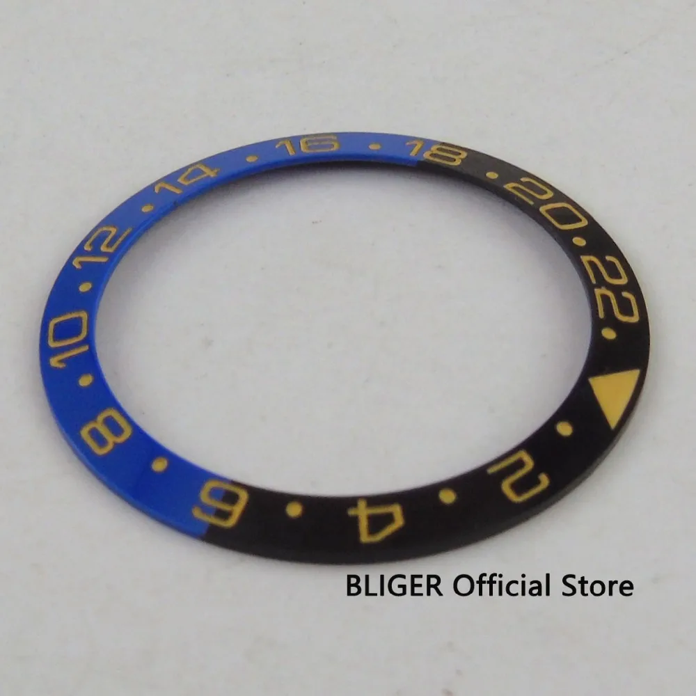 BLIGER 38mm Blue Black Ceramic Watch Bezel Insert Fit 40mm Sub/GMT Automatic Movement Men's |