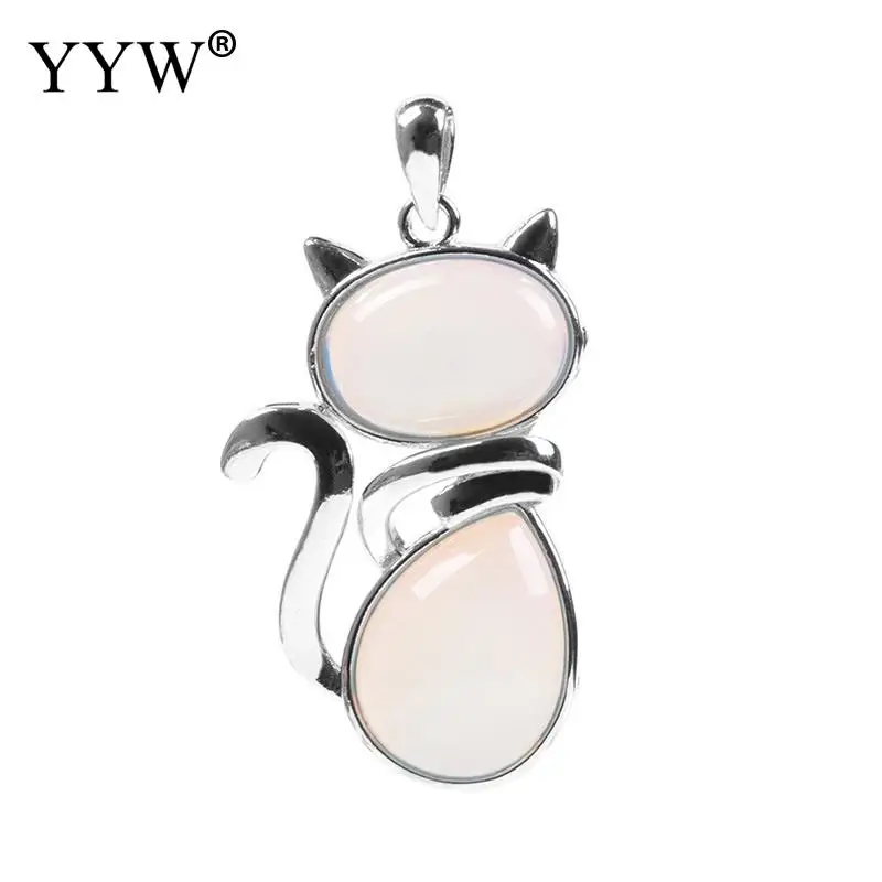 sea opal YYW кулон из натурального камня для женщин и девочек, милый кот, форма рок, розовый кварц, черный оникс, аметисты, морской опал, бусы, цепочка, рейки, ювелирные изделия - Окраска металла: sea opal