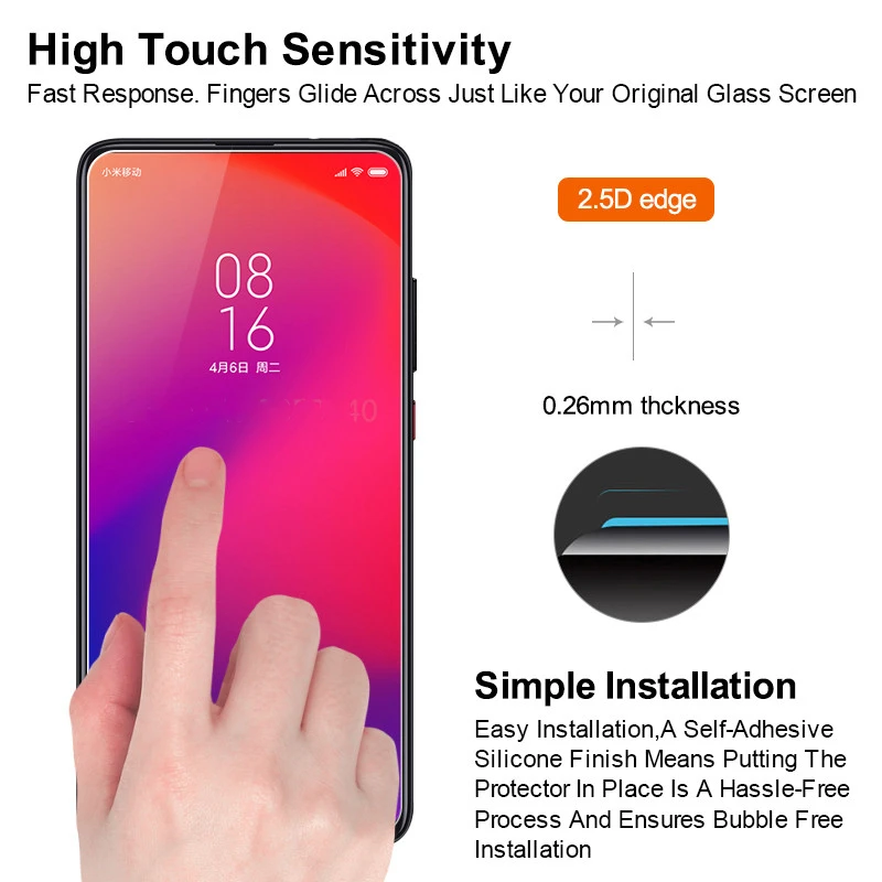 Protector de pantalla de vidrio templado para Xiaomi Mi 9T, pel&iacute;cula protectora de vidrio templado para Xiaomi Mi 9T Pro, Redmi K20, 2 uds.-1