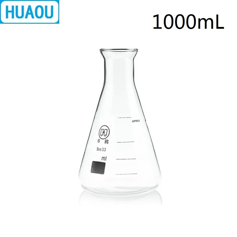 HUAOU 1000 мл фляга Erlenmeyer 1L открытый рожок колокольчик узкая горловина боросиликат 3