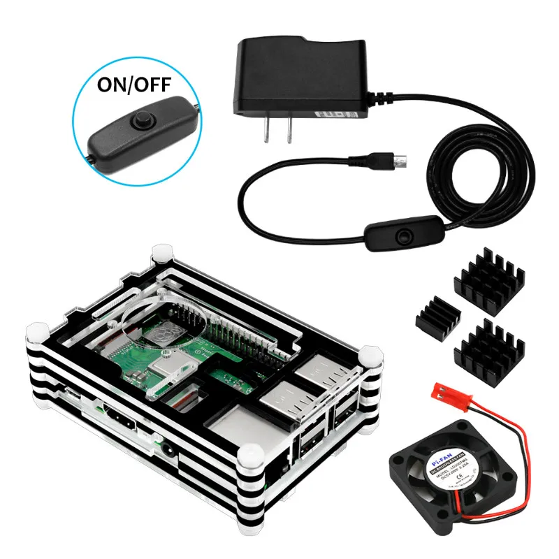 LAFVIN Raspberry Pi 3 B + чехол с вентилятором шт. радиаторы 5 В 3A источник питания