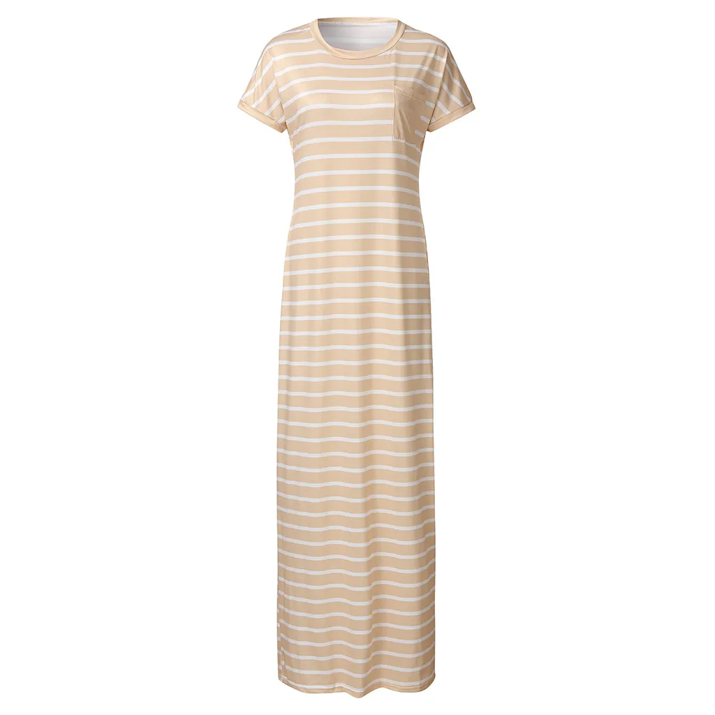 Бесплатная страусиное женское летнее Полосатое платье с коротким рукавом и О