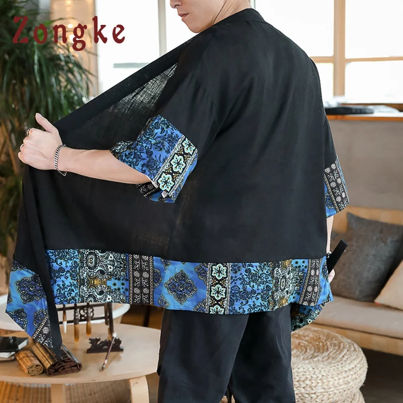 Zongke, хлопок, лен, китайское кимоно, рубашка для мужчин, длинное кимоно, кардиган, мужская рубашка, японское кимоно, Мужская блузка,, лето, Новинка