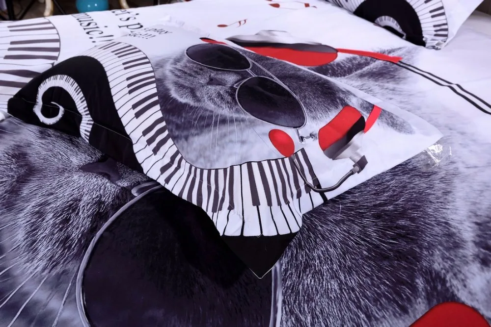 Комплект постельного белья с 3d рисунком кота черная кошка солнцезащитными