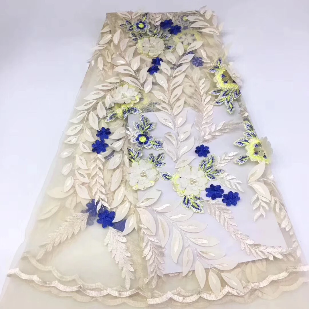 

African Beaded 3D Tulle Lace Fabric 2019 African French Lace Fabric High Quality Nigerian Embroidery Tulle French Lace KCD9131