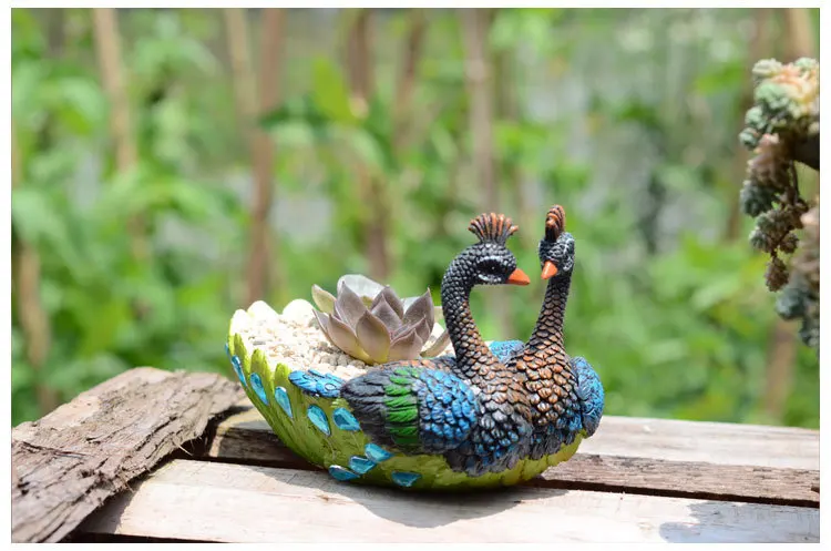 Двойной Павлин, цветок горшок реалистичные Peafowl украшение для сада композит сочные орхидеи горшечные растения горшок бонсай Плантатор цветочный горшок