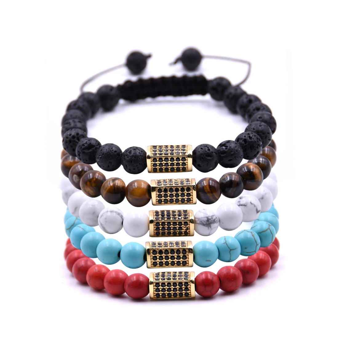 Wholesales 10PCS Gold Cube Alloy Semi Precious Stone Bracelet for Women Friend Adjustable Woven CZ Rhinestone Beads Bangle|bracelets for|semi