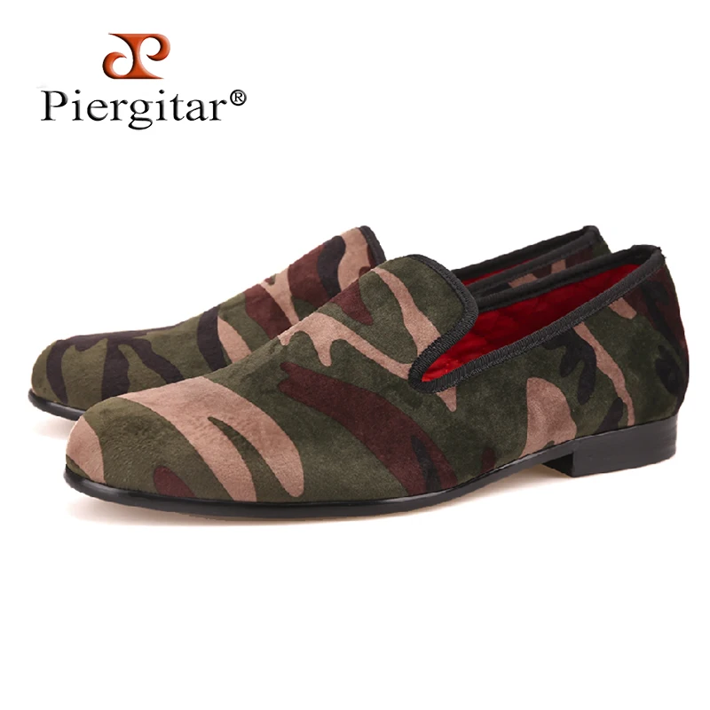 PIERGITAR new similar supreme camouflage designs men velvet shoes Fashon Party and Show loafers big size male slippers | Обувь