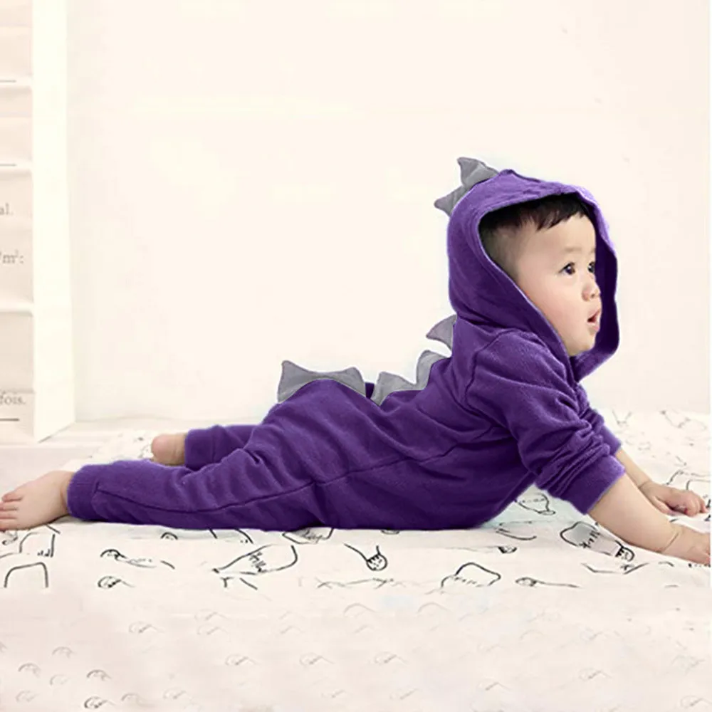 Purple ; 11 цветов; комбинезон с капюшоном для новорожденных мальчиков и девочек с объемным рисунком динозавра; милый теплый осенний хлопковый комбинезон - Цвет: Purple